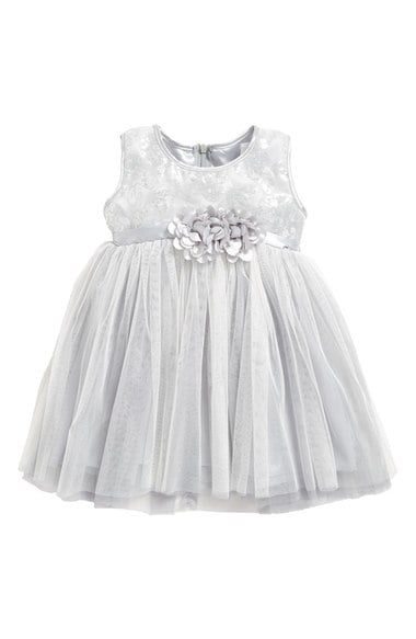 Popatu Empire Waist Tulle Dress (Baby Girls) Silver christmas dresses for baby girls