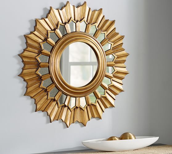 Pottery Barn ANTIQUE GOLD SUNBURST WALL MIRROR pottery barn winter warehouse sale