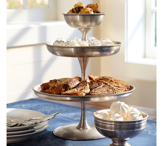 Pottery Barn ANTIQUE SILVER ROUND TIERED STAND pottery barn buy more save more sale