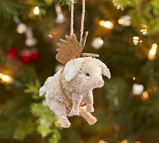 Pottery Barn BOTTLE BRUSH PIG WITH ANGEL WINGS ORNAMENT pottery barn winter warehouse sale