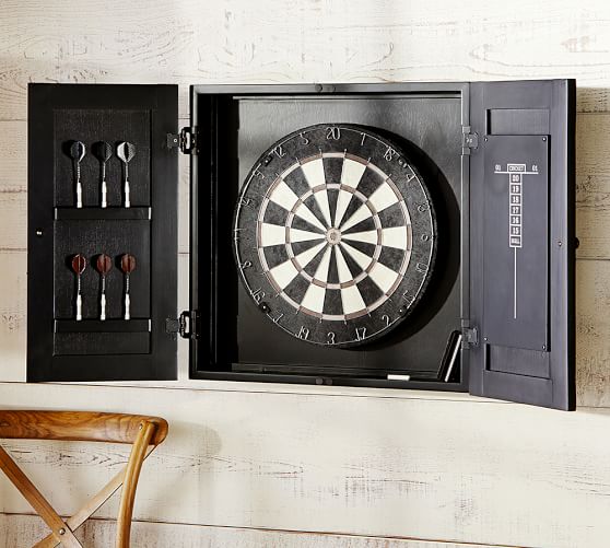 Pottery Barn DARTBOARD WOOD CABINET GAME SET pottery barn 25% off sale