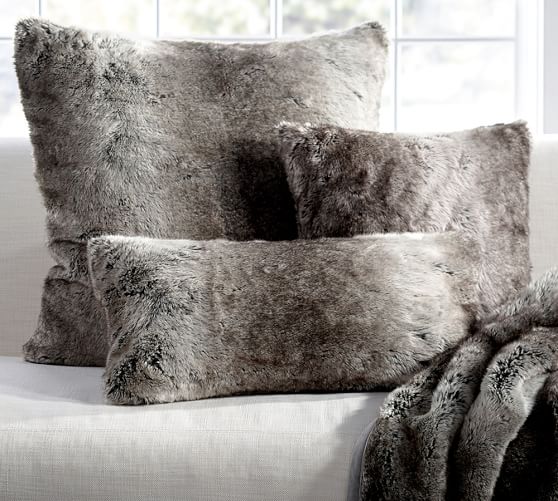 Pottery Barn FAUX FUR PILLOW COVER - GRAY OMBRE pottery barn faux fur sale