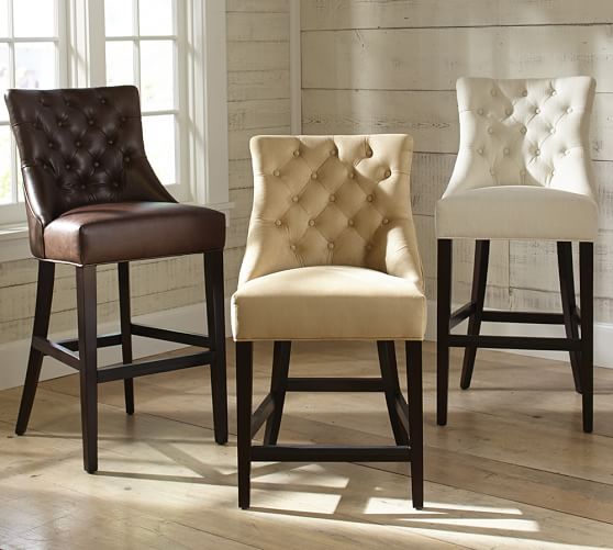 Pottery Barn HAYES TUFTED BARSTOOL Signature Whiskey pottery barn winter warehouse sale