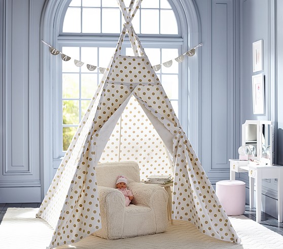 Pottery Barn Kids Gold Metallic Dot Teepee pottery barn kids playroom sale