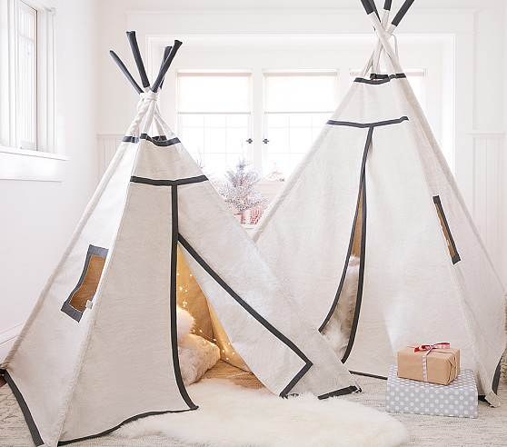Pottery Barn Kids Tan With Charcoal Trim Mini Teepee Mini Regular pottery barn kids playroom sale