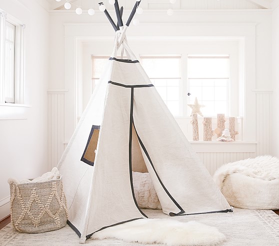 Pottery Barn Kids Tan With Charcoal Trim Teepee pottery barn kids playroom sale