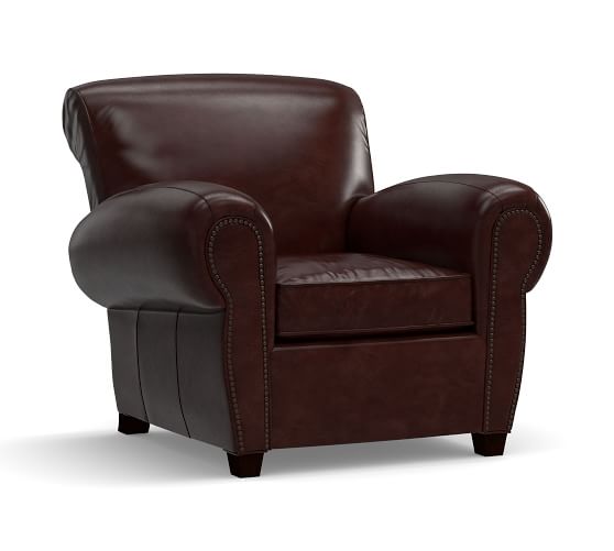 Pottery Barn MANHATTAN LEATHER ARMCHAIR WITH NAILHEADS pottery barn premier event