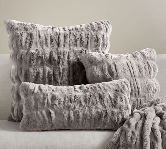 Pottery Barn RUCHED FAUX FUR PILLOW COVER - GRAY