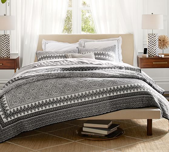 Pottery Barn WELLES UPHOLSTERED PLATFORM BED pottery barn winter warehouse sale
