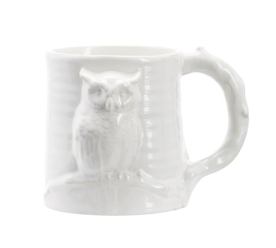 Pottery Barn WHITE FIGURAL MUG OWL pottery barn winter warehouse sale