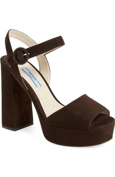 Prada Block Heel Platform Sandal (Women) Brown Suede Nordstrom half yearly sale