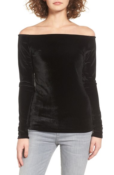 Project Social T Velvet Boat Neck Tee Black velvet tops holiday party season