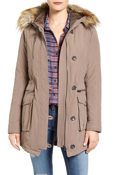 RACHEL BY RACHEL ROY Rachel Roy Faux Fur Trim Army Parka Taupe faux fur parkas 