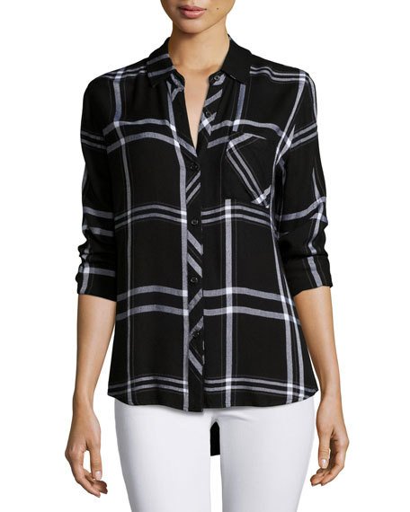 Rails Hunter Plaid Long-Sleeve Shirt Jet/White Neiman Marcus christmas sale