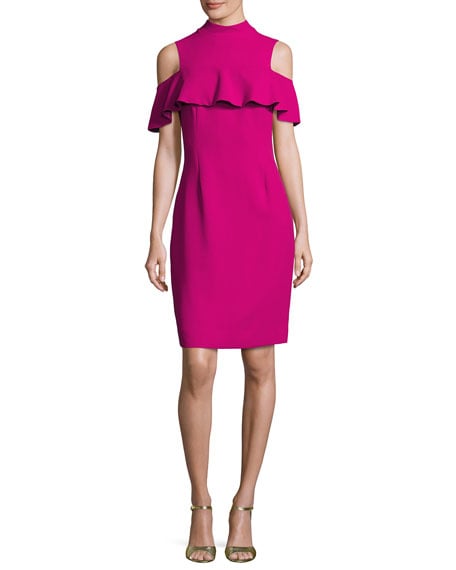 Rickie Freeman for Teri Jon Crepe Cold-Shoulder Sheath Dress Fuchsia cold shoulder dresses new year's eve