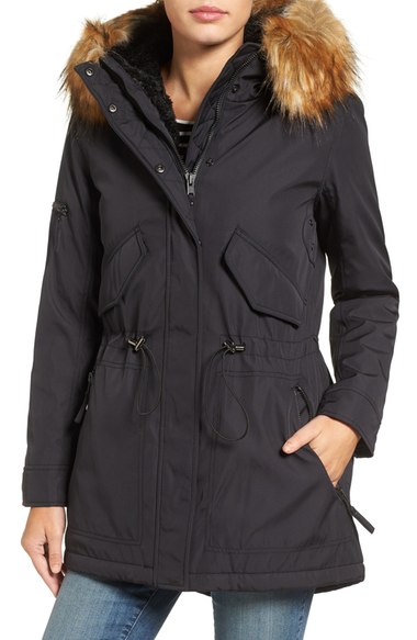 S13/NYC 'Army' Faux Fur Trim Parka Black faux fur parkas 