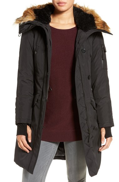 S13/NYC S13 'Alaska' Parka with Faux Fur Trim Hood Black faux fur parkas 