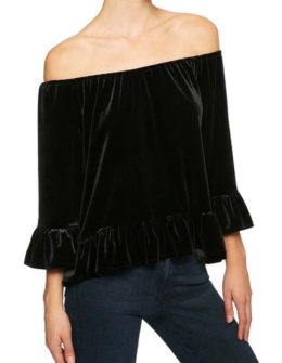 Sanctuary Julia Velvet Off the Shoulder Blouse Black velvet tops