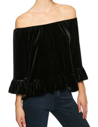 Sanctuary Julia Velvet Off the Shoulder Blouse Black velvet tops