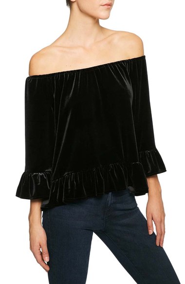 Sanctuary Julia Velvet Off the Shoulder Blouse Black velvet tops 