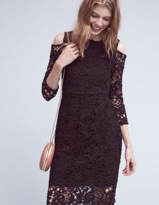 Shoshanna Willa Open-Shoulder Lace Dress Black cold shoulder dresses new year's eve holiday parties