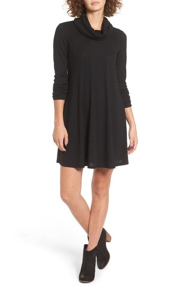 Socialite Maddie Rib Knit Cowl Shift Dress Solid Black Nordstrom half yearly sale