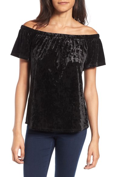 Socialite Off the Shoulder Crushed Velvet Top Black velvet tops 