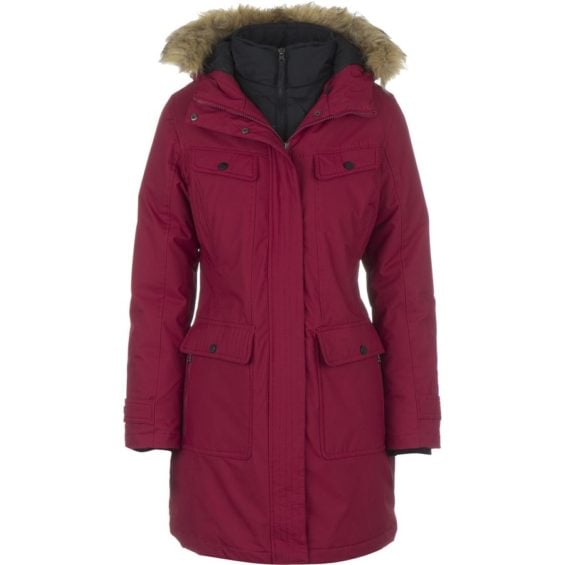 Stoic Down Parka Red Faux Fur Trim - Women's faux fur trim hooded parkas 