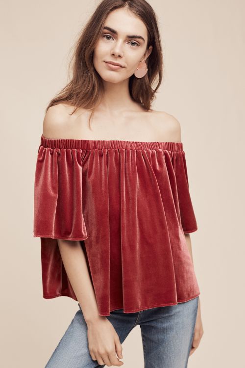 Sunday In Brooklyn Velvet Off-The-Shoulder Top Raspberry velvet tops 