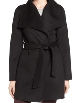 T Tahari Tahari 'Ella' Belted Double Face Wool Blend Wrap Coat (Regular & Petite) Black