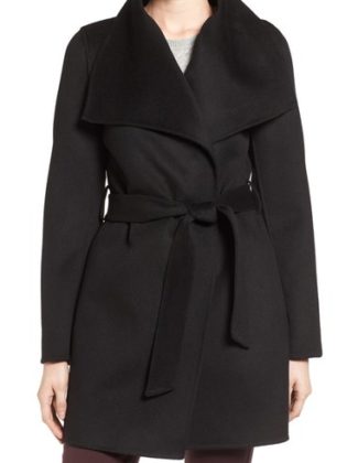 T Tahari Tahari 'Ella' Belted Double Face Wool Blend Wrap Coat (Regular & Petite) Black