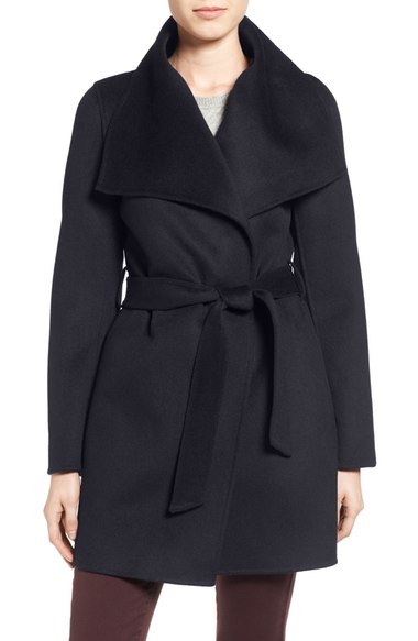 T Tahari Tahari 'Ella' Belted Double Face Wool Blend Wrap Coat (Regular & Petite) Navy drape jackets