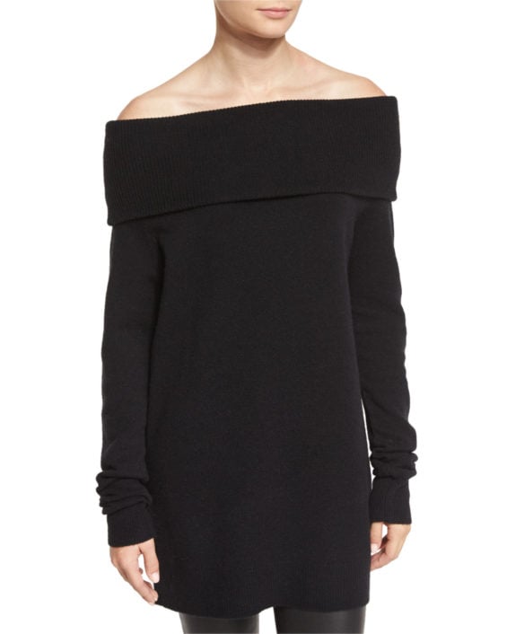 T by Alexander Wang Knit Off-the-Shoulder Sweater, Black Neiman Marcus friends and family sale