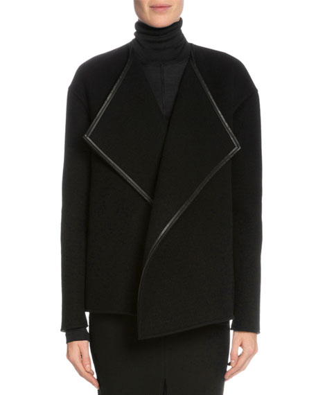 TOM FORD Leather-Trim Cashmere Wrap Jacket Black drape jackets winter
