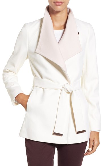 Ted Baker London Wool Blend Wrap Coat Ecru