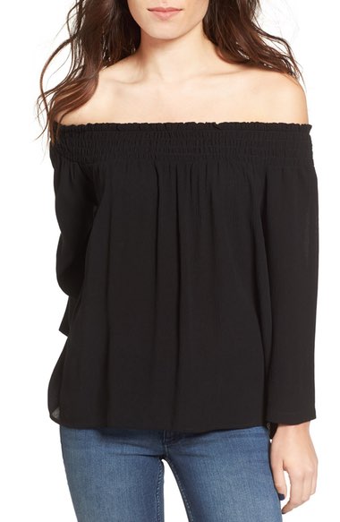 Ten Sixty Sherman Smocked Off the Shoulder Blouse Black Nordstrom half yearly sale