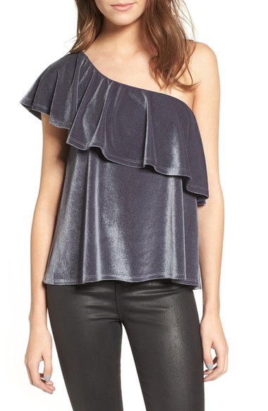 Ten Sixty Sherman Velvet One-Shoulder Top Grey velvet tops holiday party season