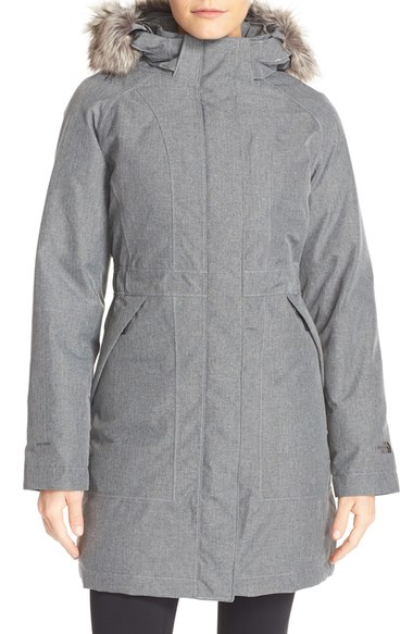 The North Face 'Arctic' Down Parka with Removable Faux Fur Trim Hood Tnf Medium Grey Heather faux fur parkas