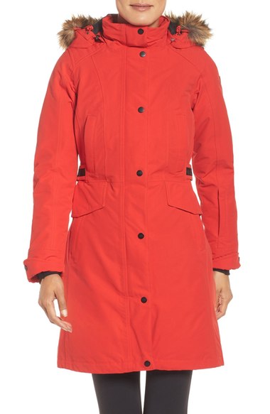 The North Face 'Tremaya' Down Parka High Risk Red faux fur parkas 