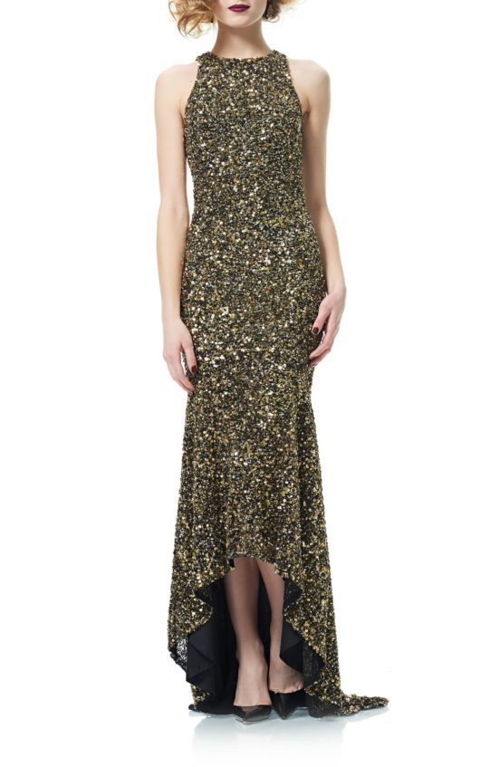 Theia Sequin Mermaid Gown Burnt Gold