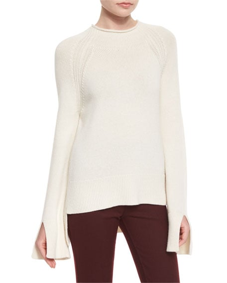 Theory Karinella Cashmere Split-Sleeve Sweater Ivory bell sleeve sweaters winter