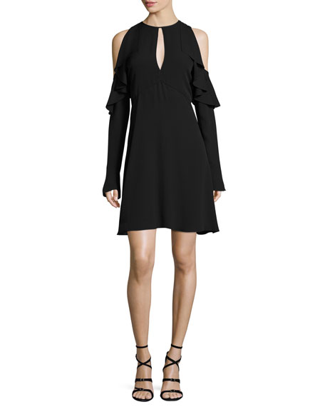 Theory Sophronia Cold-Shoulder Classic Georgette Dress Black cold shoulder dresses for new year's eve