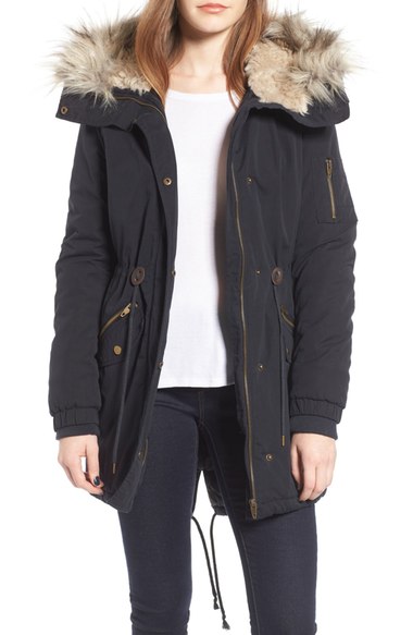 Thread & Supply Anderson Faux Fur Trim Parka Navy Blue faux fur parkas 