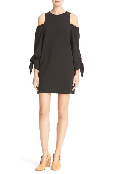 Tibi Cold Shoulder Tie Sleeve Dress Black cold shoulder dresses new year's eve