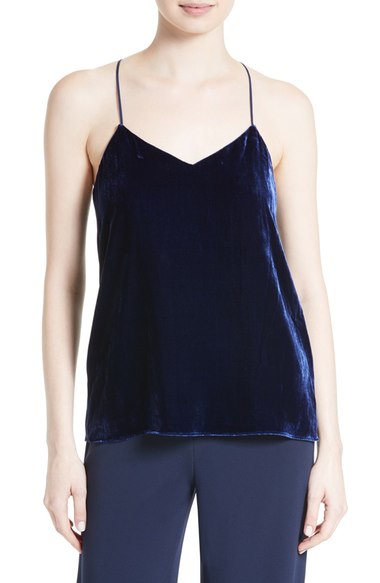 Tibi Velvet Camisole Navy Blue velvet tops holiday party season
