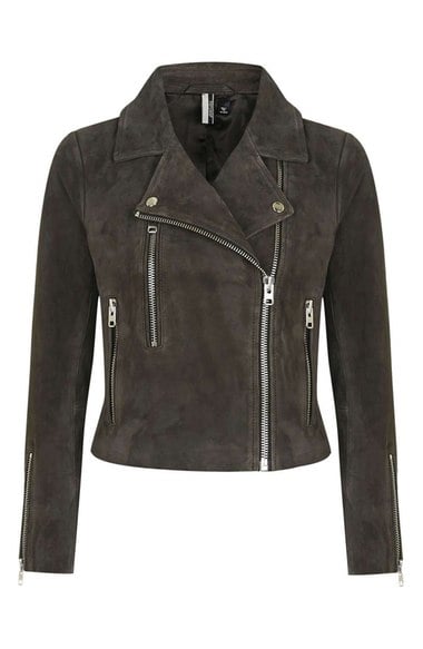 Topshop 'Julie' Suede Moto Jacket Charcoal nordstrom half yearly sale