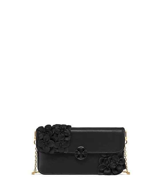 Tory Burch FLOWER ENVELOPE CLUTCH Black tory burch semi-annual sale