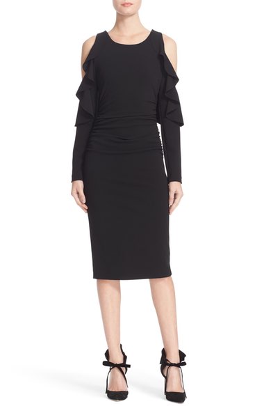Tracy Reese Flounced T Cold Shoulder Dress Black cold shoulder dresses new year's eve