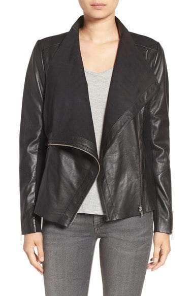 Trouvé Drape Front Raw Edge Leather Jacket Black