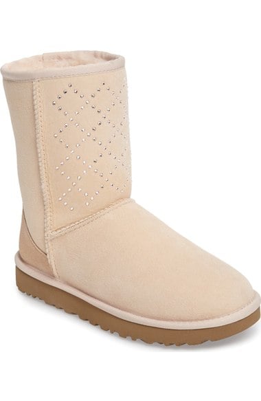UGG® Classic Short - Crystal Genuine Shearling Lined Boot (Women) Freshwater Pearl Suede Nordstrom half yearly sale